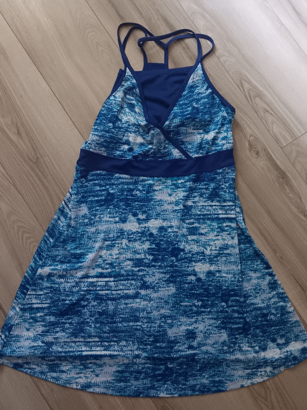 exertek Blue Patterned Strappy Swim Mini Dress
